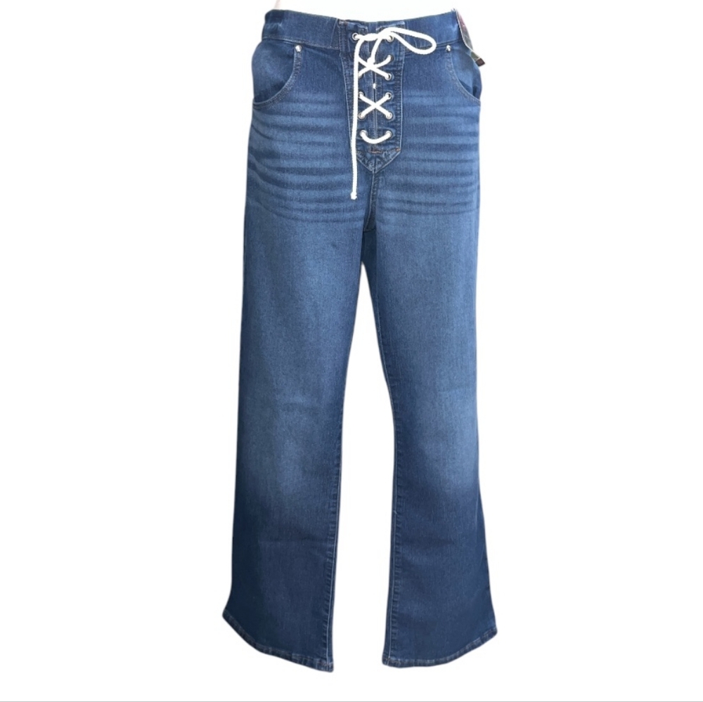 NOBO Mid-Rise Wide Leg Blue Jeans Lace-Up Front